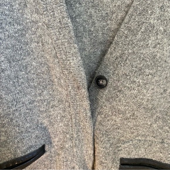Madewell Lambs Wool with Leather Trim Button Up Grey Cardigan Small - Picture 11 of 14